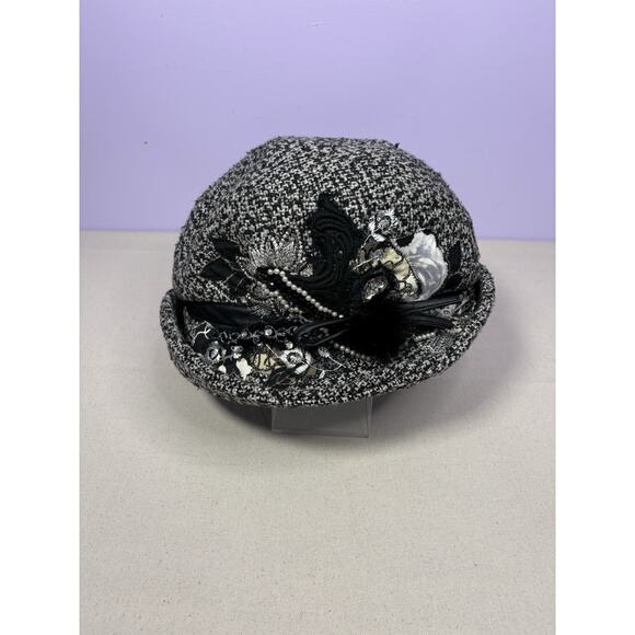 Jane Elissa Black and White Embellished Hat
